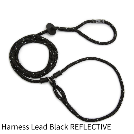 Harness Lead Black REFLECTIVE anti trek / anti ontsnap systeem