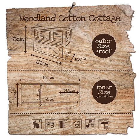 Woodland konijnenhok cotton cottage 111x45x78CM